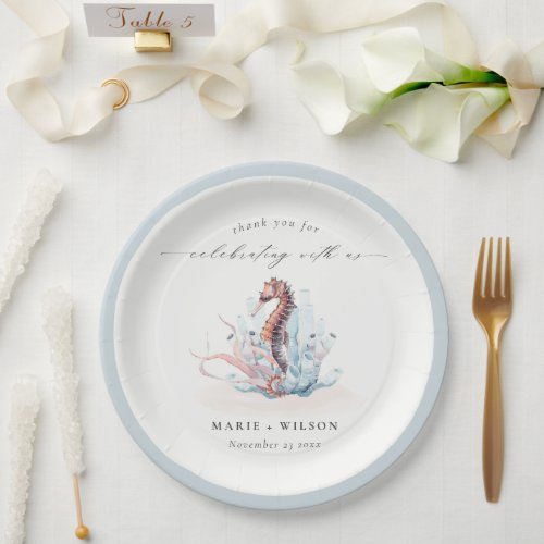 Underwater Seahorse Seaweed Coral Wedding Paper Plates