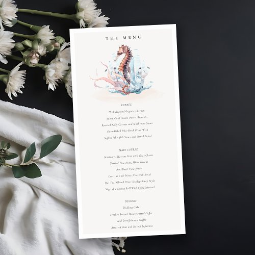 Underwater Seahorse Seaweed Wedding Menu Card