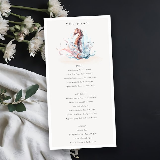 Underwater Seahorse Seaweed Wedding Menu Card (Creator Uploaded)