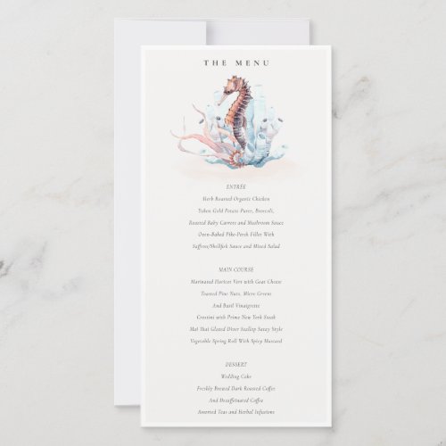 Underwater Seahorse Seaweed Wedding Menu Card