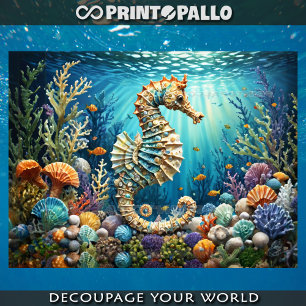 Underwater seahorse with shells and corals tissue paper