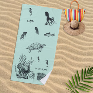 Underwater Sealife Octopus Seahorse Beach Wedding Towel