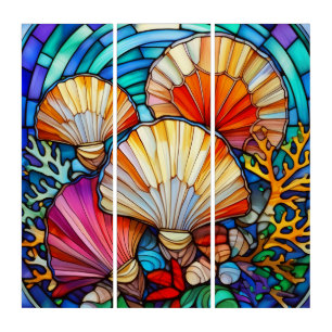Underwater seashells and corals stained glass art