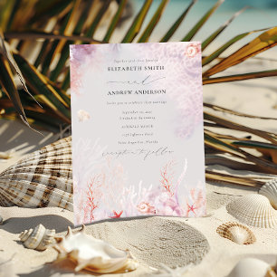 Underwater Seaweed Seashell Watercolor Wedding Invitation