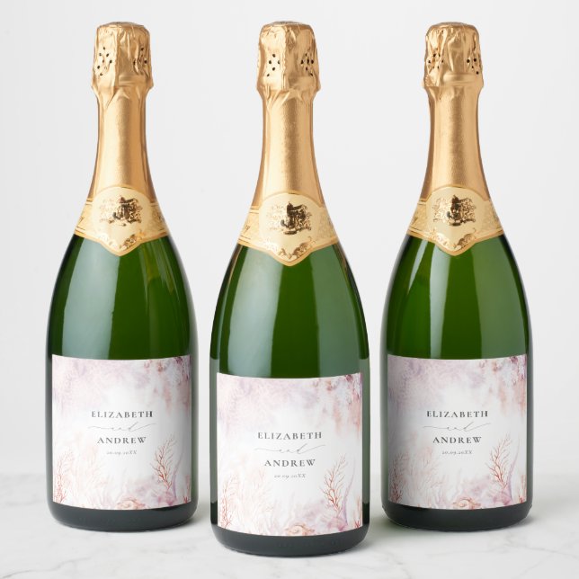 Underwater Seaweed | Seashell Wedding Sparkling Wine Label (Bottles)