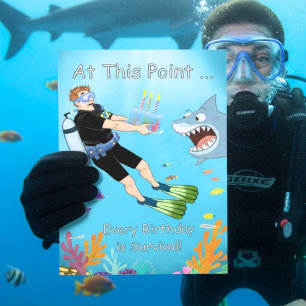 Underwater Shark Birthday Humor Scuba Diver Card
