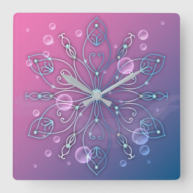 Underwater Shiny Elegant Luxurious Royal Mandala  Square Wall Clock (Front)