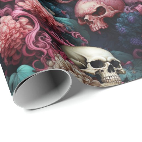 Underwater Skulls with Coral and Floral Scene Wrapping Paper