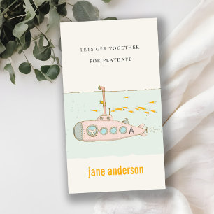 Underwater Submarine Monogram Kid Playdate Calling Business Card