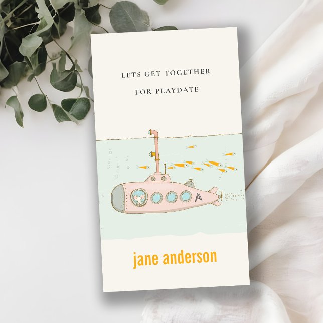 Underwater Submarine Monogram Kid Playdate Calling Business Card (Creator Uploaded)