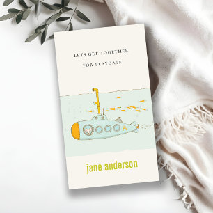 Underwater Submarine Monogram Kid Playdate Calling Business Card