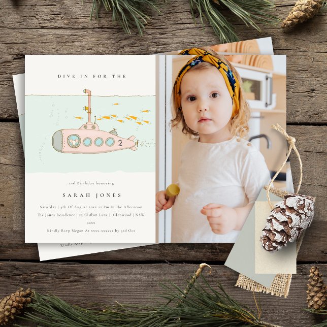 Underwater Submarine Photo Any Age Birthday Invite (Creator Uploaded)