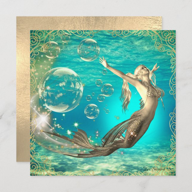 Underwater Swimming Fantasy Mermaid Flat Card (Front/Back)