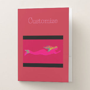 Underwater swimming pink mermaid pocket folder