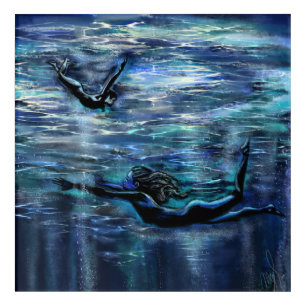 Underwater Swimming Women Acrylic Art - Painting