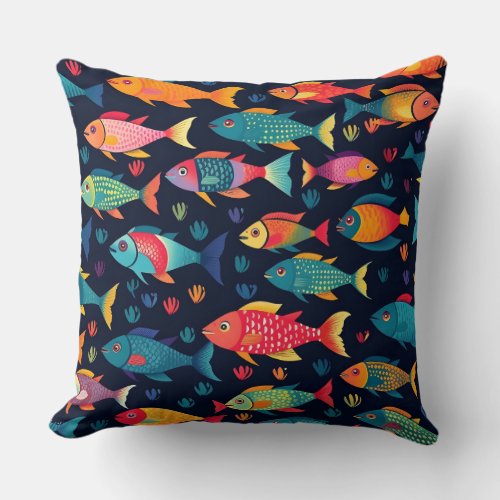Underwater Symphony colourful fishes Throw Pillow