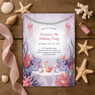 Underwater Tea Party Cute Axolotl Ocean Birthday Invitation