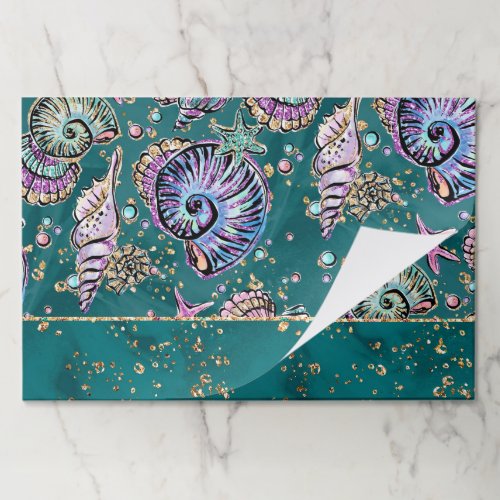 Underwater Teal Luxe  Green Pastel Gold Seashells Paper Pad