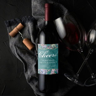 Underwater Teal Luxe   Green Pastel Gold Seashells Wine Label