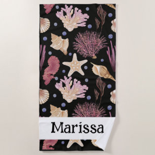 Underwater Treasures - Shells, Coral, Starfish Beach Towel