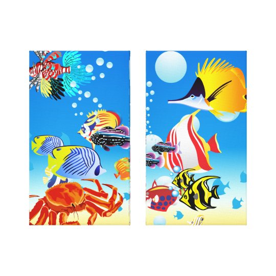 Underwater Tropical Fish Fantasy Custom 2-Panel Canvas Print