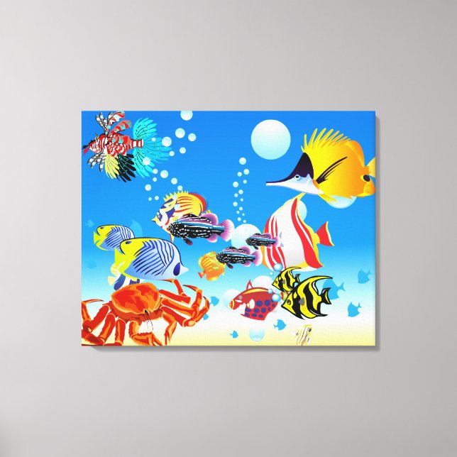Underwater Tropical Fish Fantasy Custom 2-Panel Canvas Print (Front)