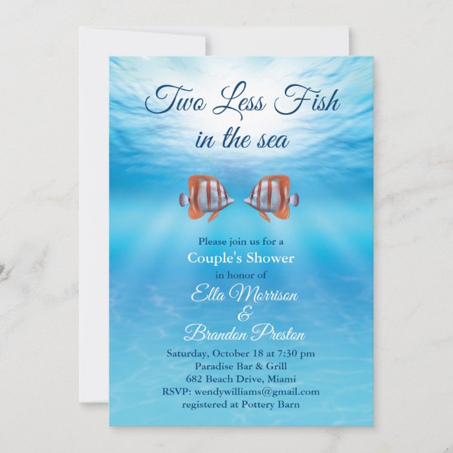 Underwater Two Less Fish in the Sea Couple's Showe Invitation (Front)