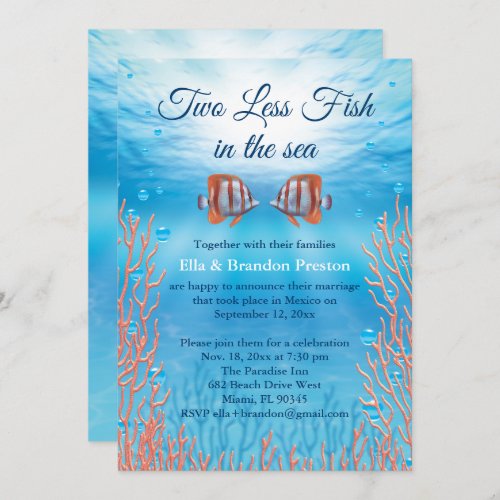 Underwater Two Less Fish in the Sea Post Wedding Invitation