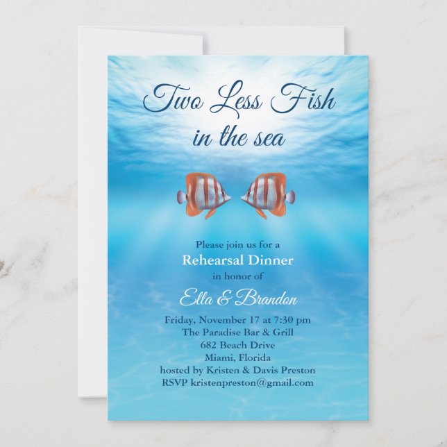 Underwater Two Less Fish in the Sea Rehearsal Invitation (Front)