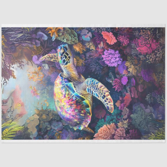Underwater Vibrant Sea Turtle Decoupage  Tissue Paper (Front)