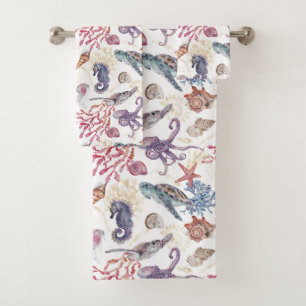 Underwater Watercolor Composition Series Design 1 Bath Towel Set
