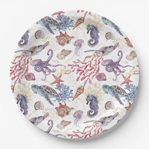 Underwater Watercolor Composition Series Design 1 Paper Plates