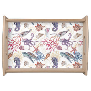 Underwater Watercolor Composition Series Design 1  Serving Tray