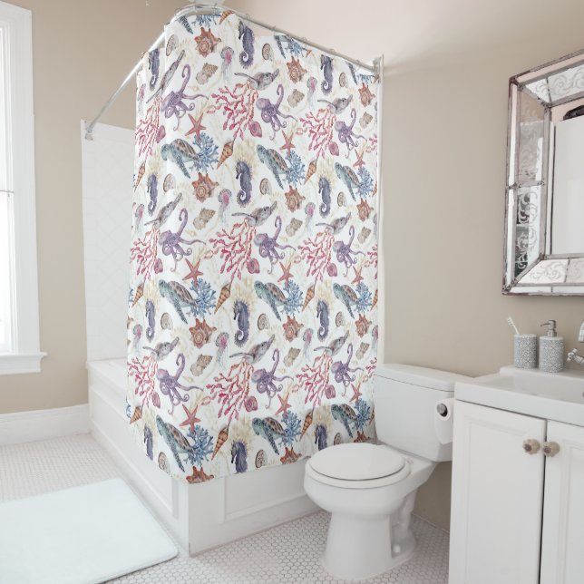 Underwater Watercolor Composition Series Design 1  Shower Curtain (In Situ)