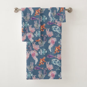 Underwater Watercolor Composition Series Design 2 Bath Towel Set