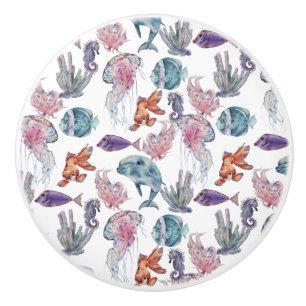 Underwater Watercolor Composition Series Design 2 Ceramic Knob
