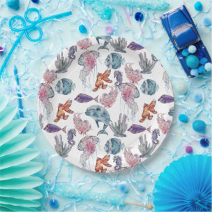 Underwater Watercolor Composition Series Design 2  Paper Plates