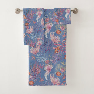 Underwater Watercolor Composition Series Design 3 Bath Towel Set