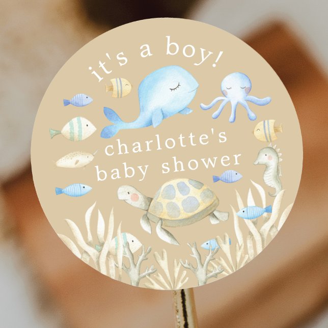 Underwater Whimsy Baby Shower Classic Round Sticker (Creator Uploaded)