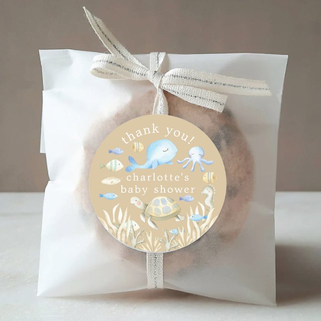 Underwater Whimsy Baby Shower Classic Round Sticker (Creator Uploaded)