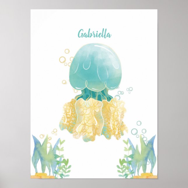 Underwater Whimsy Jellyfish Customizable Poster (Front)