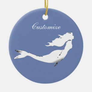 Underwater White Mermaid Swimming Thunder_Cove red Ceramic Ornament