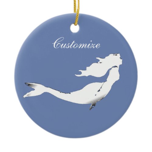 Underwater White Mermaid Swimming Thunder_Cove red Ceramic Ornament
