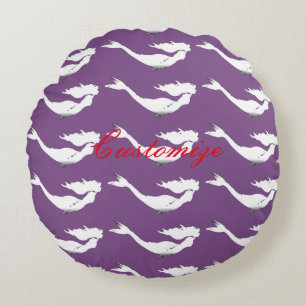 Underwater White Mermaid Swimming Thunder_Cove Round Pillow