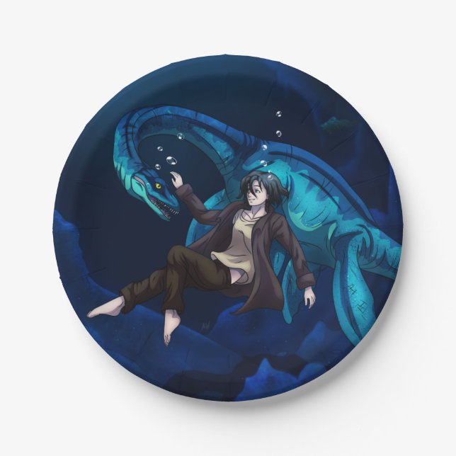 Underwater with a Plesiosaurus Paper Plates (Front)