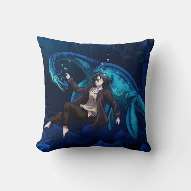 Underwater with a Plesiosaurus Throw Pillow (Front)