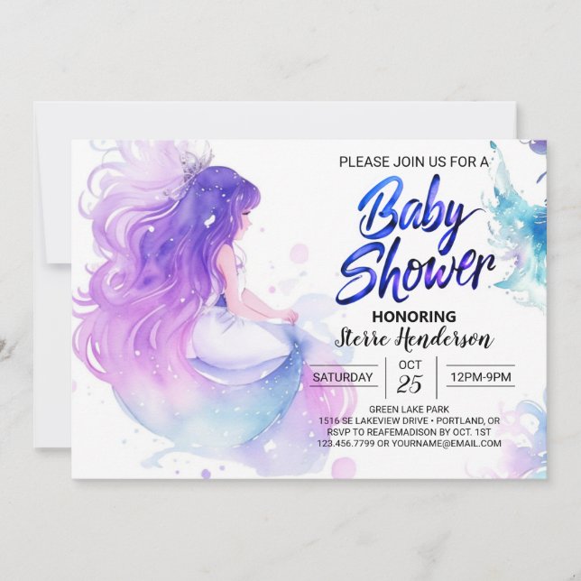 Underwater Wonders: Mermaid Baby Shower Invitation (Front)