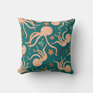 Underwater Wonders: Octopus Starfish Dance Throw Pillow