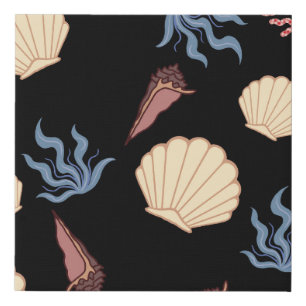Underwater world seamless pattern in vintage. anim faux canvas print