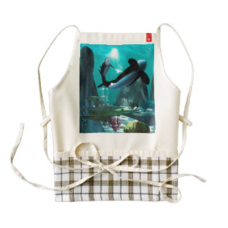 Underwater world with funny playing orcas zazzle HEART apron
